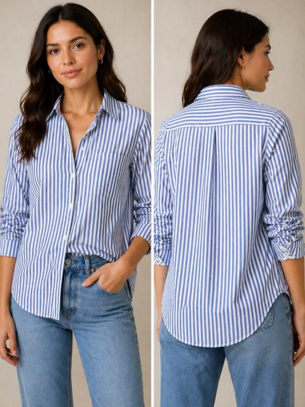 L.O.G.G. H&M Blue White Stripe Button Down Shirt Cotton US 4